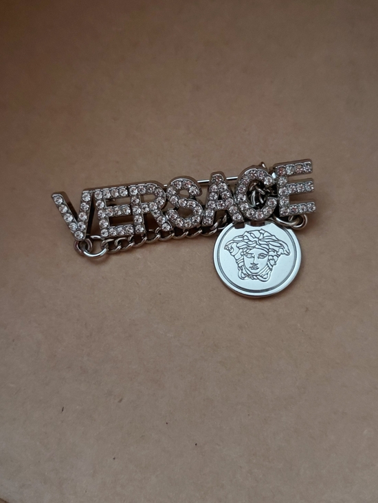 Fashion Jewelry Jewelry - Fashion Jewelry Silver Crystal Logo Brooch with Medallion Charm
